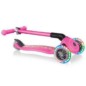 Самокат Globber My Free Primo Foldable Lights (Neon Pink - Flowers)