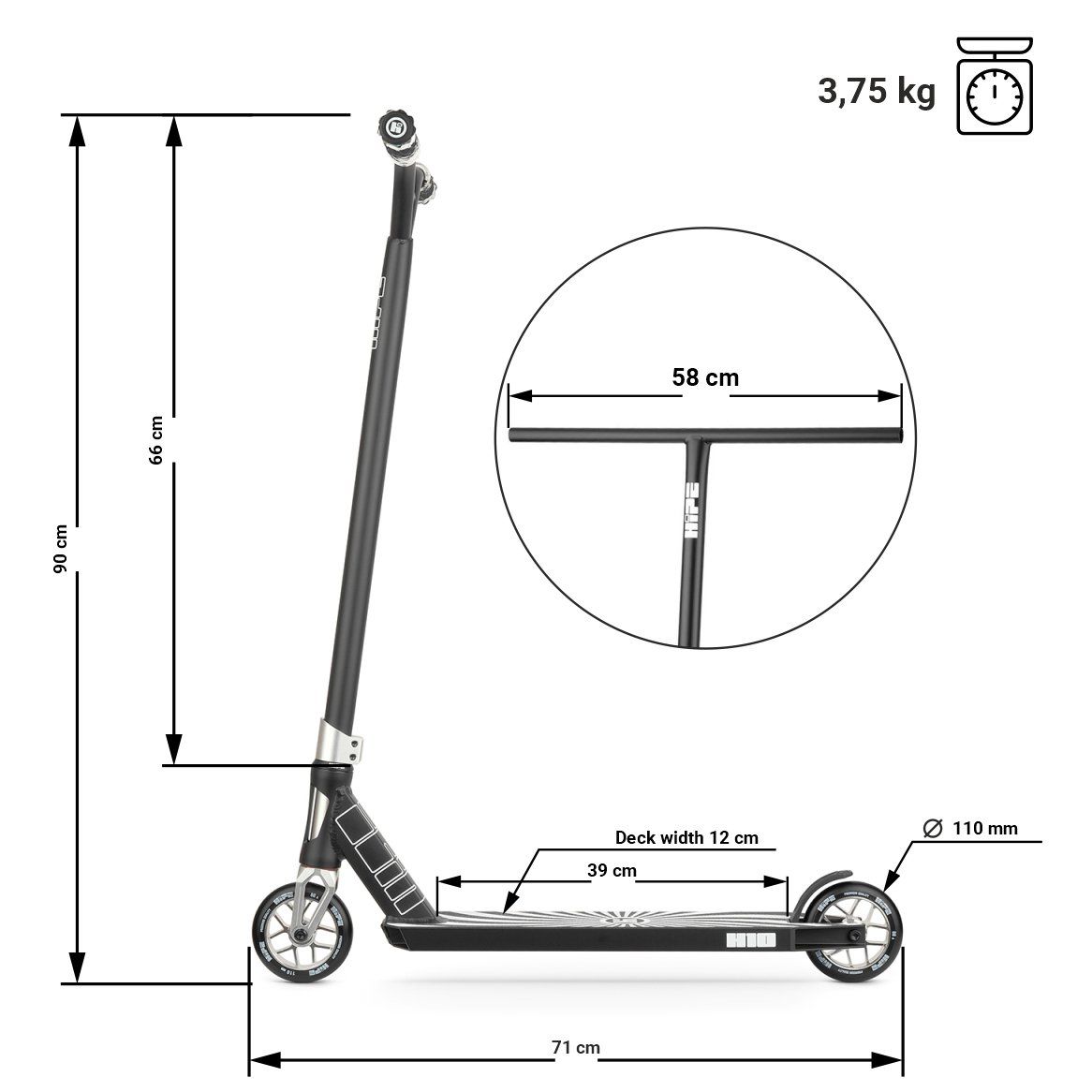 Трюковий самокат Hipe H10 (Silver-black)