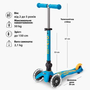 Самокат Mini Micro Deluxe Foldable LED (Blue Ocean)