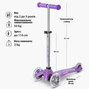 Самокат Mini Micro Deluxe Fairy Glitter LED (Purple)
