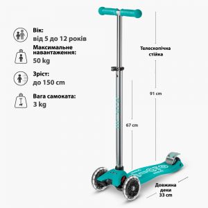 Самокат Maxi Micro Deluxe Glow LED (Jelly Green)