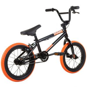 Велосипед Stolen Agent 14" 2021 BMX Freestyle Bike (black-dark neon orange tires)
